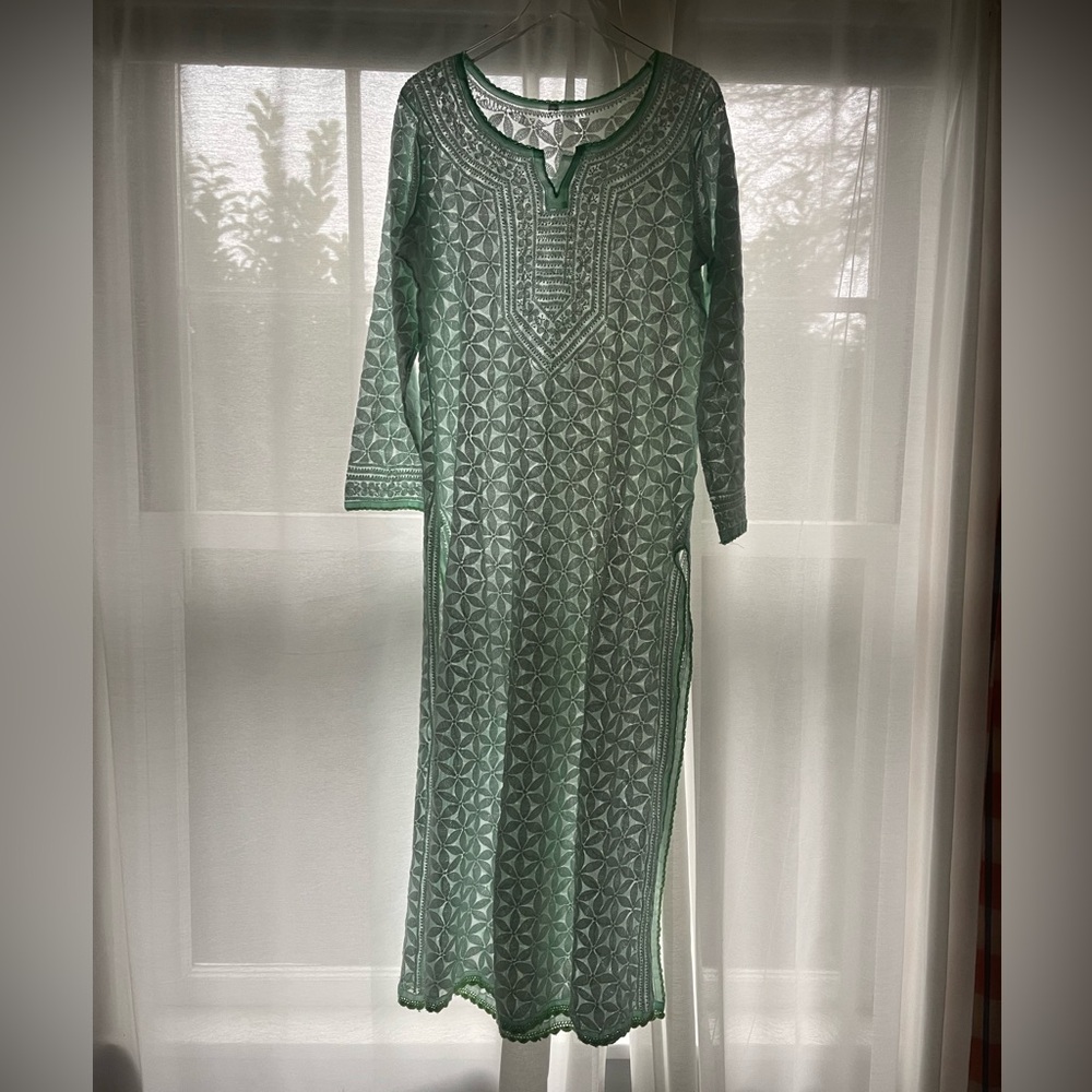 Sea Green Sheer Kurti Coverup 46” M